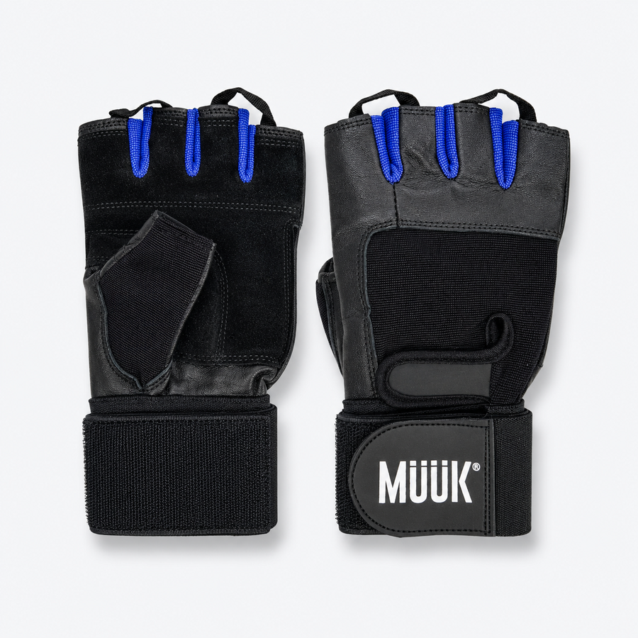 Guantes Fitness Muuk para Pesas con Muñequera y Doble Velcro Negro/Azul