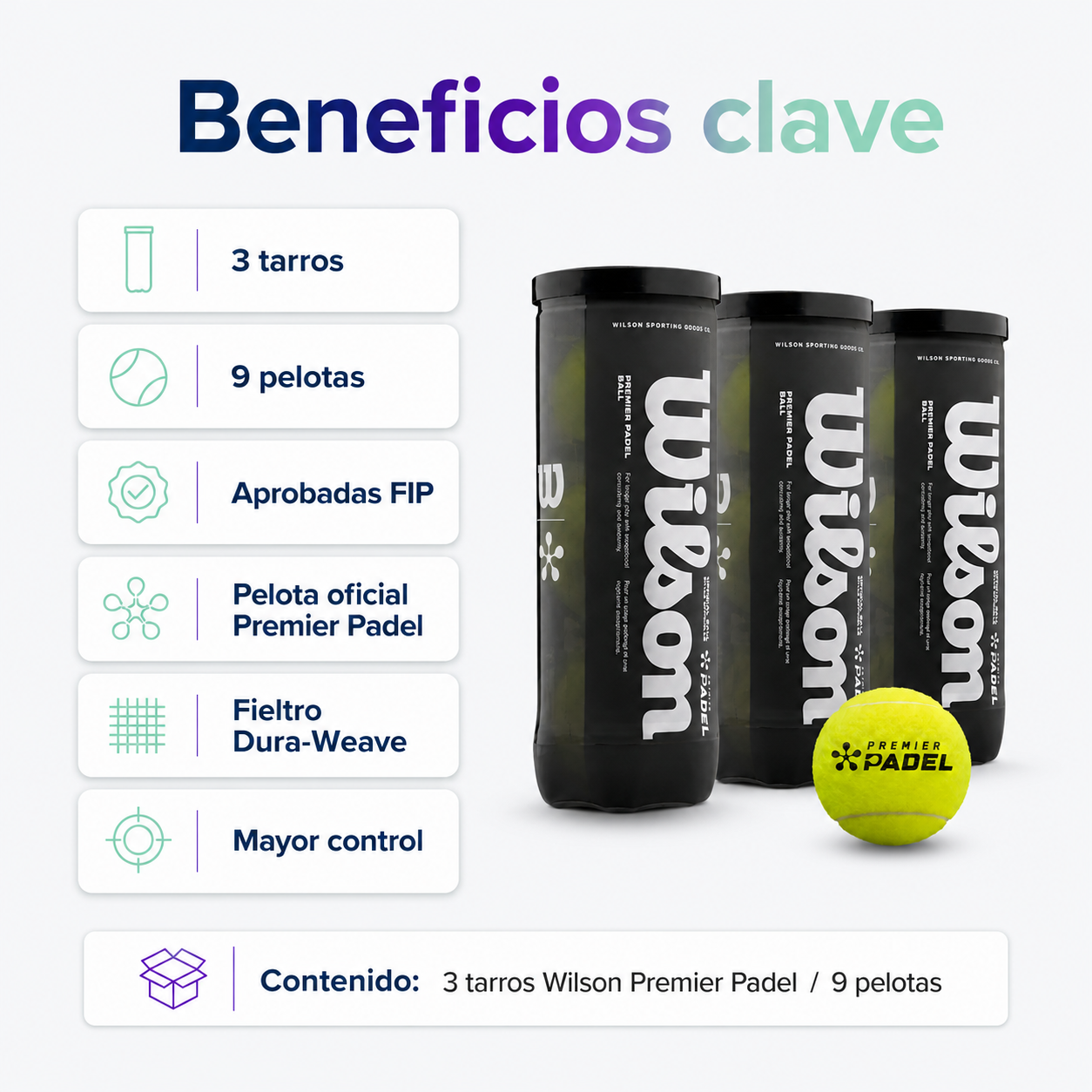 Pack Pelotas de Pádel Wilson Premier Padel 3 Tarros 9 Unidades