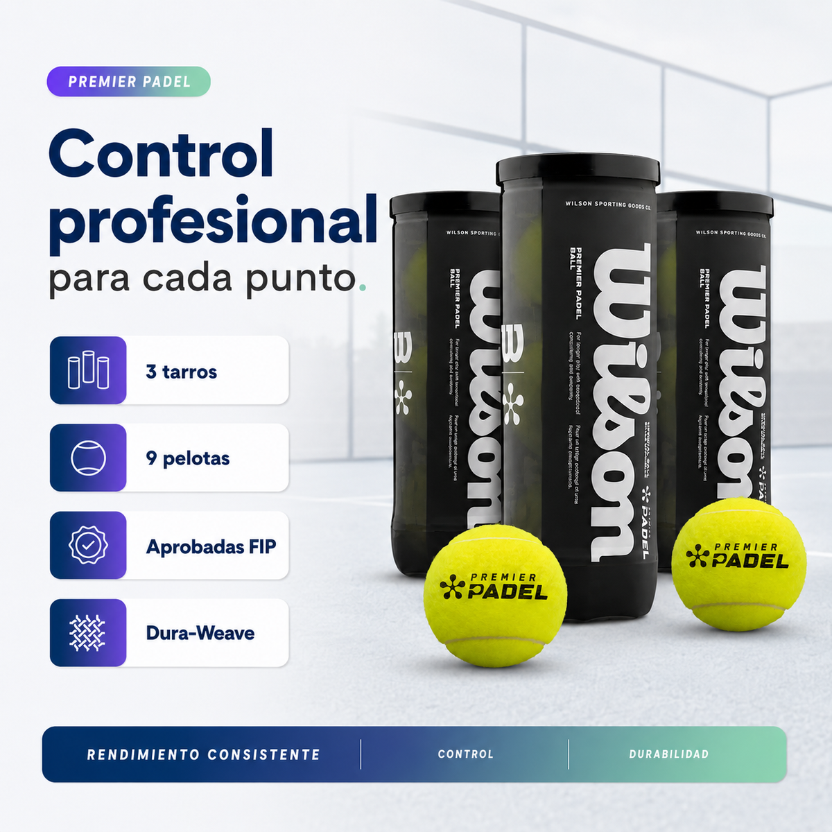 Pack Pelotas de Pádel Wilson Premier Padel 3 Tarros 9 Unidades