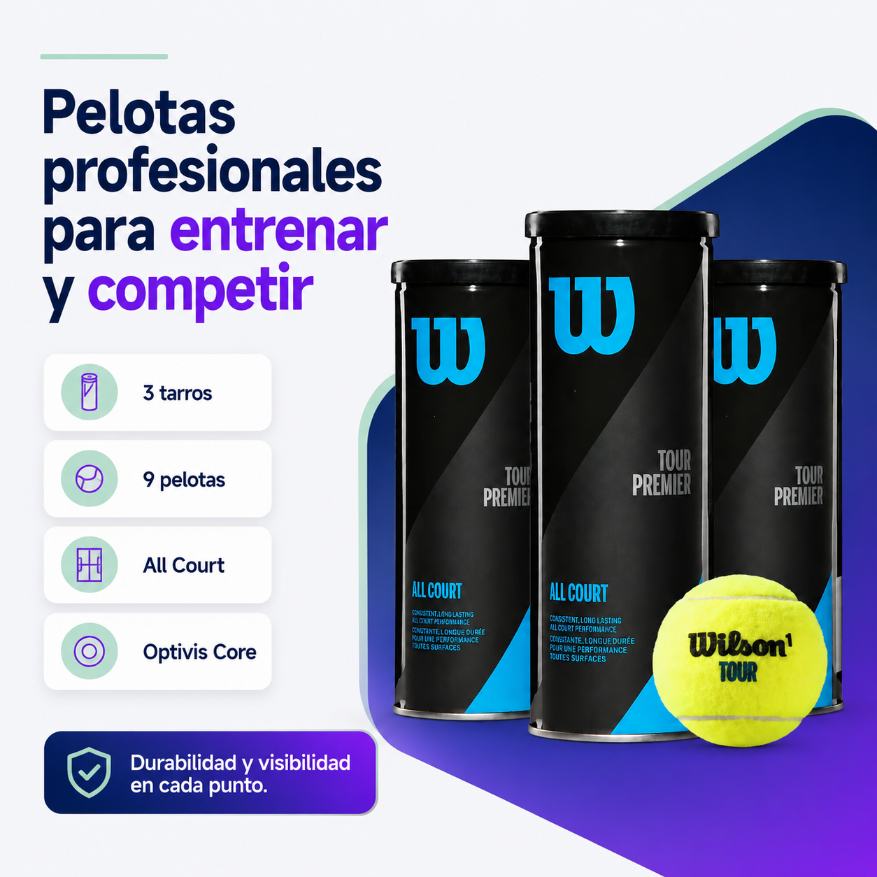 Pack Pelotas de Tenis Wilson Tour Premier All Court 3 Tarros 9 Unidades