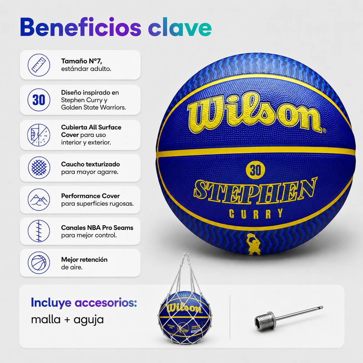 Balón de Básquetbol Wilson NBA Icon Stephen Curry N°7