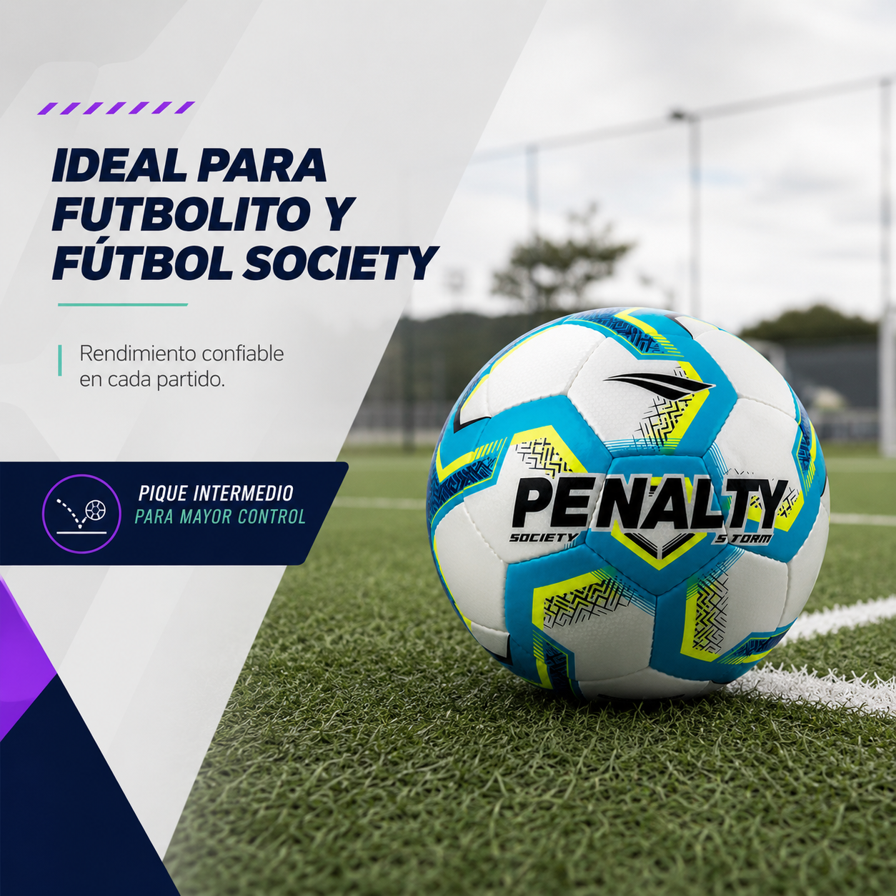 Balón de Futbolito/ Futbol7 Penalty Storm XXV N°5 PU Cosido a Mano | Azul