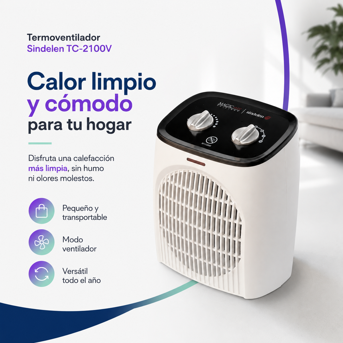 Termoventilador Sindelen TC-2100V 1920W Apto para Baño IP21