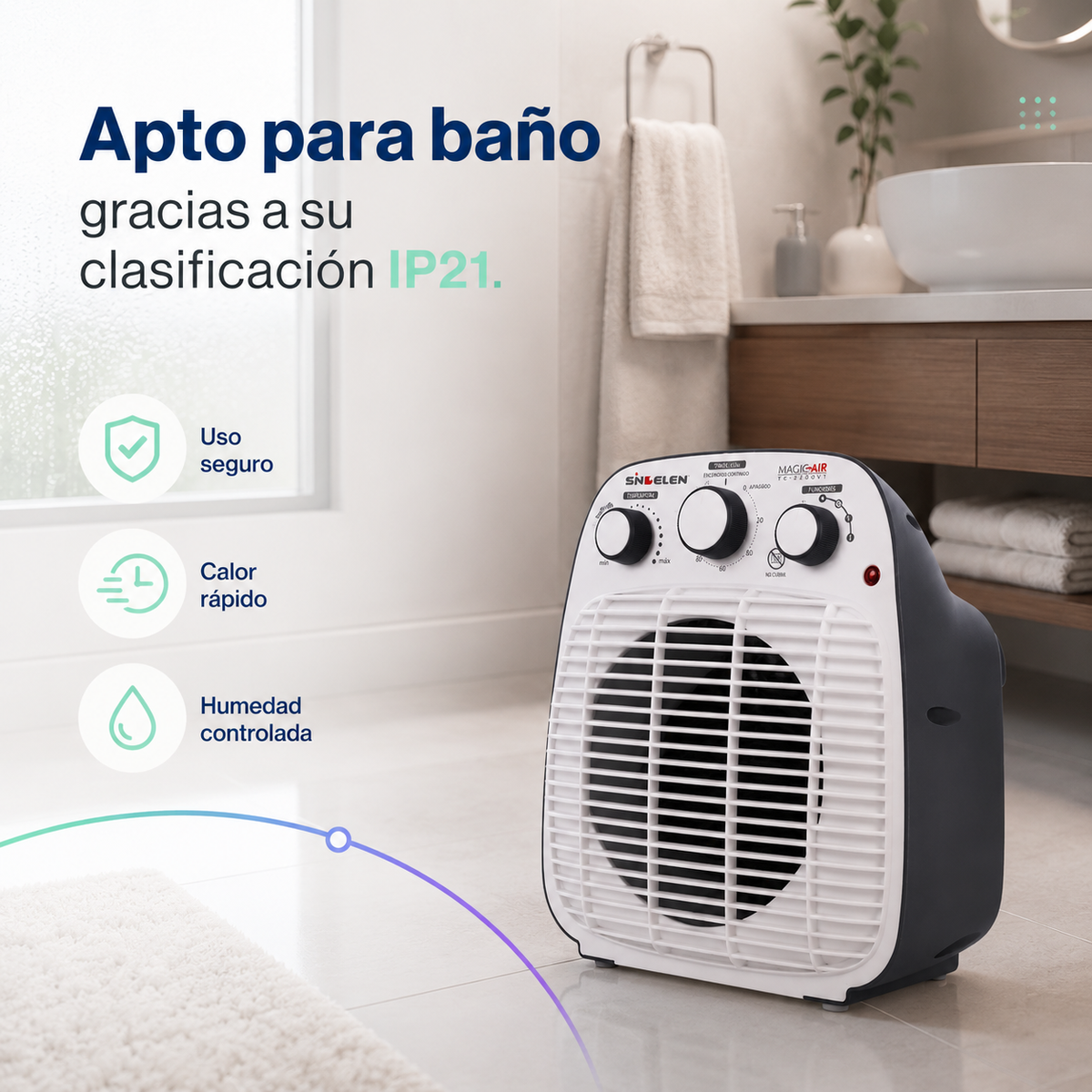 Termoventilador Sindelen TC-2200VT 1920W con Timer Apto para Baño IP21