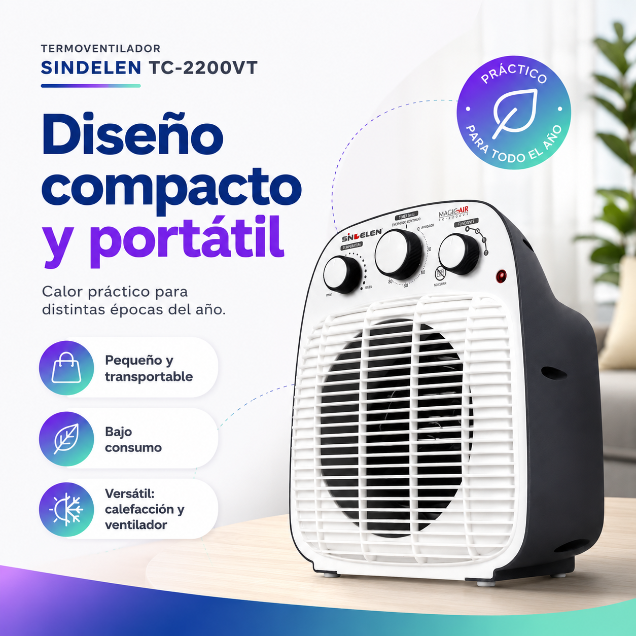 Termoventilador Sindelen TC-2200VT 1920W con Timer Apto para Baño IP21