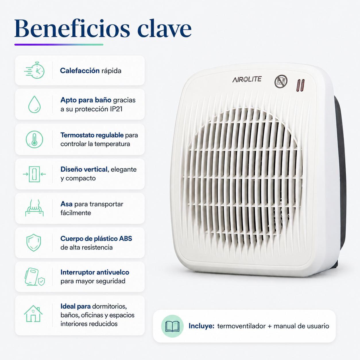 Termoventilador Airolite HT 2018 2000W Apto para Baño IP21