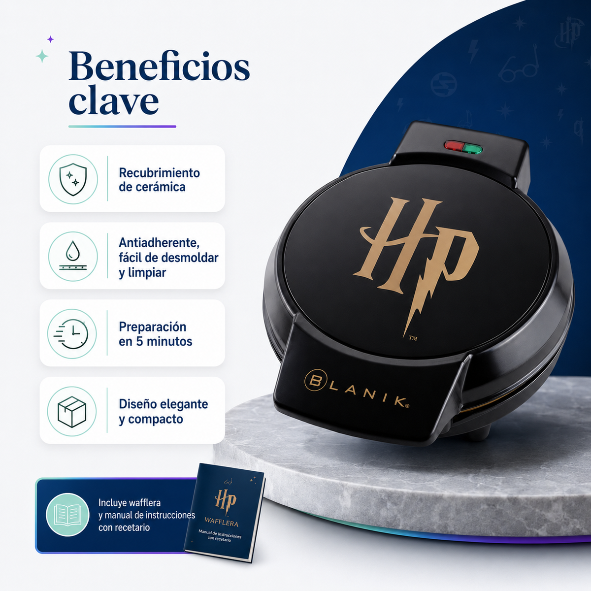 Wafflera Blanik Harry Potter BWHP099 700W con Recubrimiento Cerámico