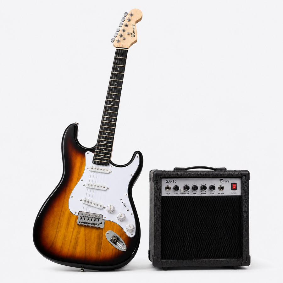 Pack Guitarra Eléctrica Mercury Stratocaster con Amplificador 15W y Accesorios | Sunburts