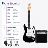 Pack Guitarra Eléctrica Mercury Stratocaster con Amplificador 15W y Accesorios | Negra