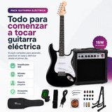 Pack Guitarra Eléctrica Mercury Stratocaster con Amplificador 15W y Accesorios | Negra