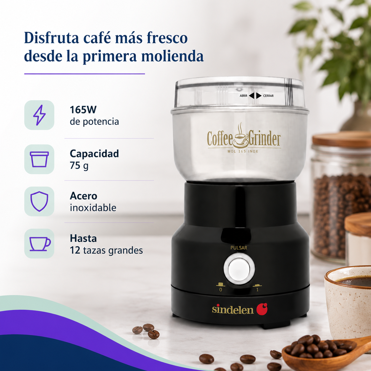 Molinillo Electrico De Café Sindelen 12 Tazas para Granos y Semillas