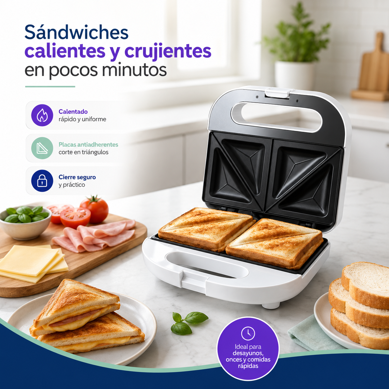Sandwichera Sindelen Sw-850/840 2 Panes 800w Antiadherente | Blanco