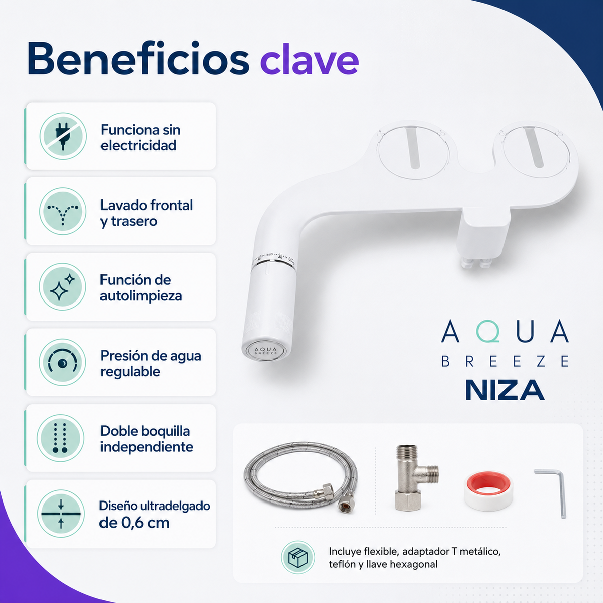 Bidet para WC AquaBreeze Niza Ajustable