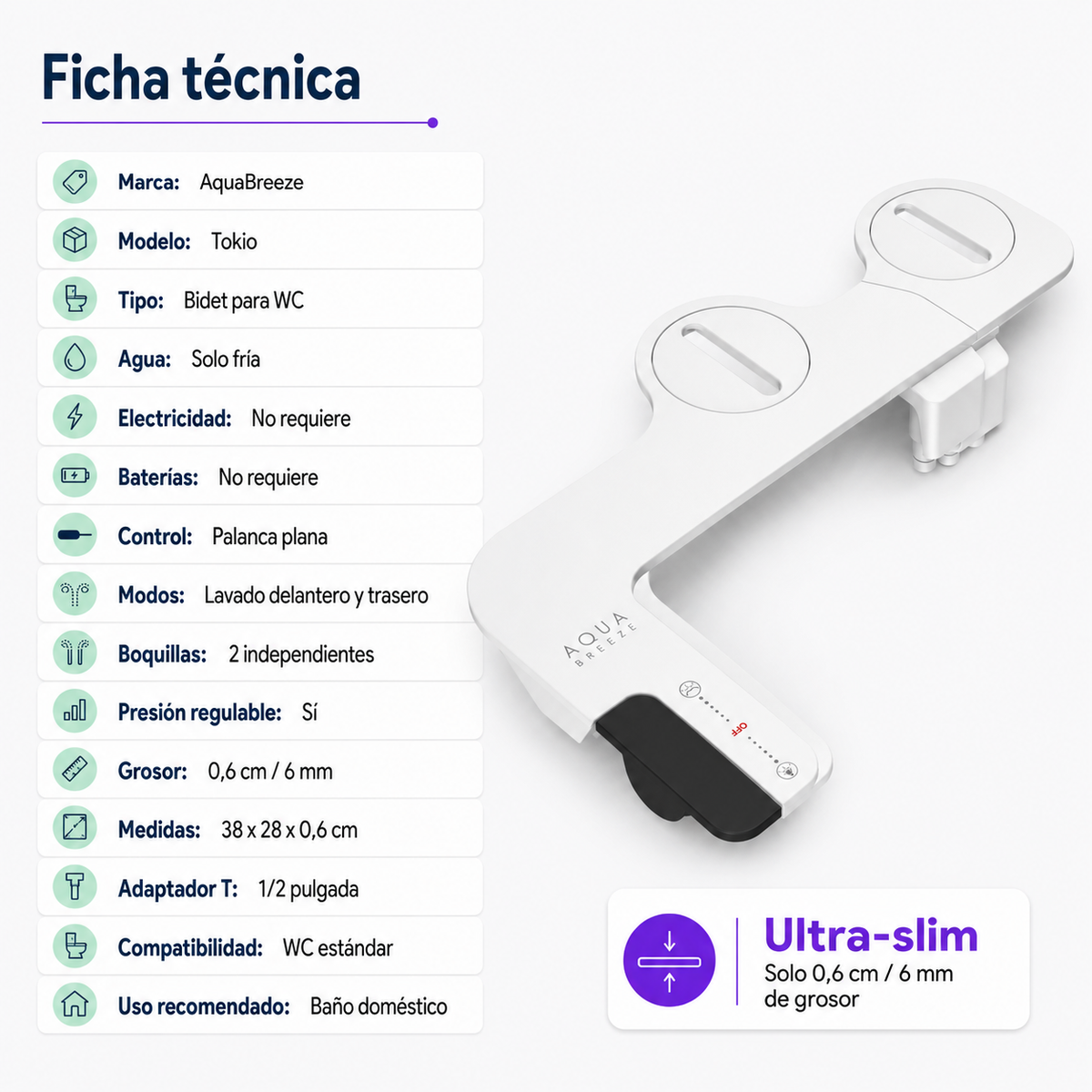Bidet AquaBreeze Tokio para WC Con Palanca