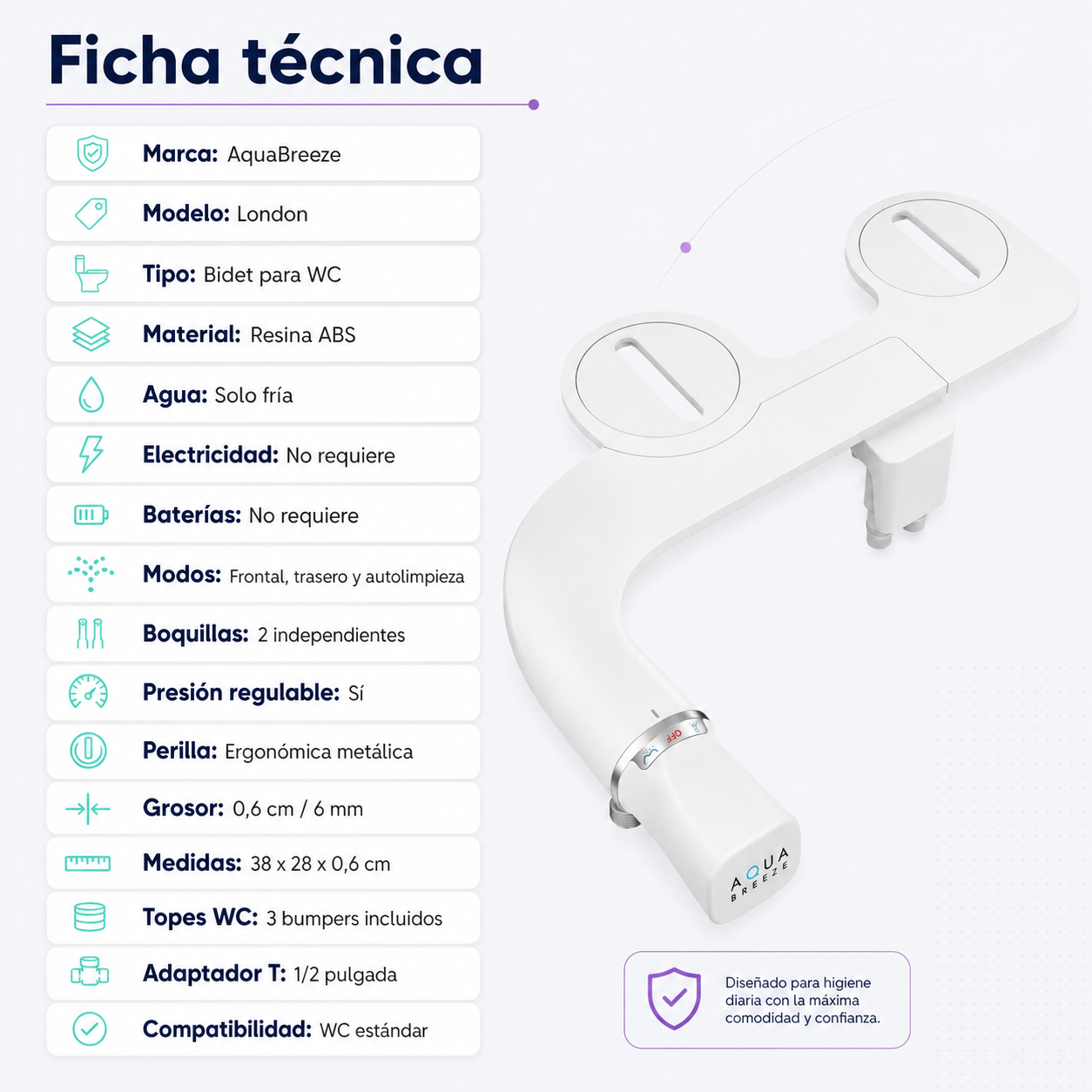 Bidet AquaBreeze London para WC Regulable