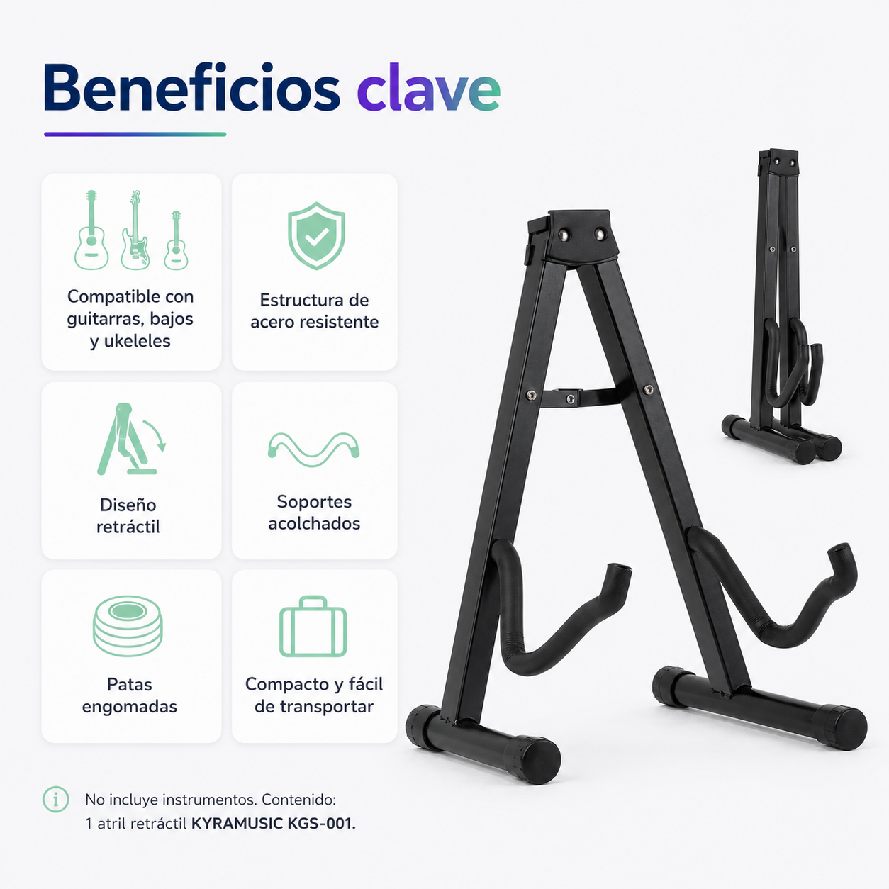 Atril Retráctil KYRAMUSIC KGS-001 Soporte para Guitarra Bajo y Ukelele