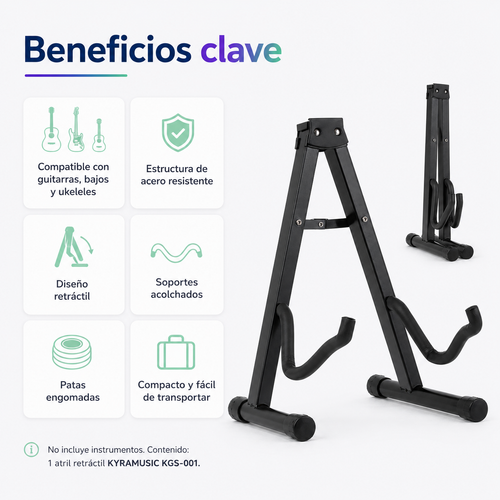 Atril Retráctil KYRAMUSIC KGS-001 Soporte para Guitarra Bajo y Ukelele