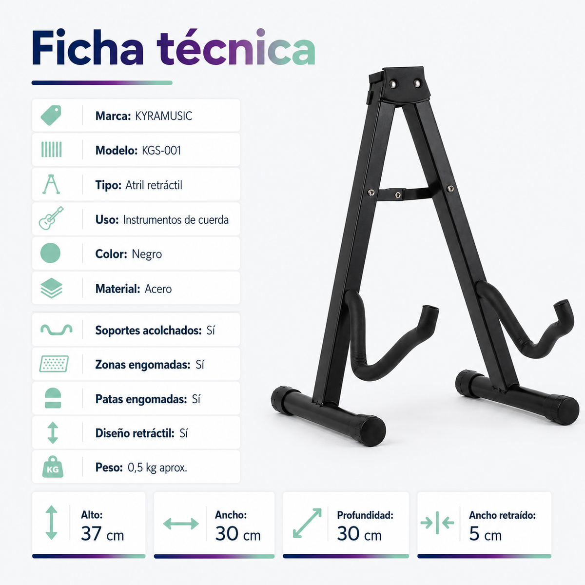 Atril Retráctil KYRAMUSIC KGS-001 Soporte para Guitarra Bajo y Ukelele