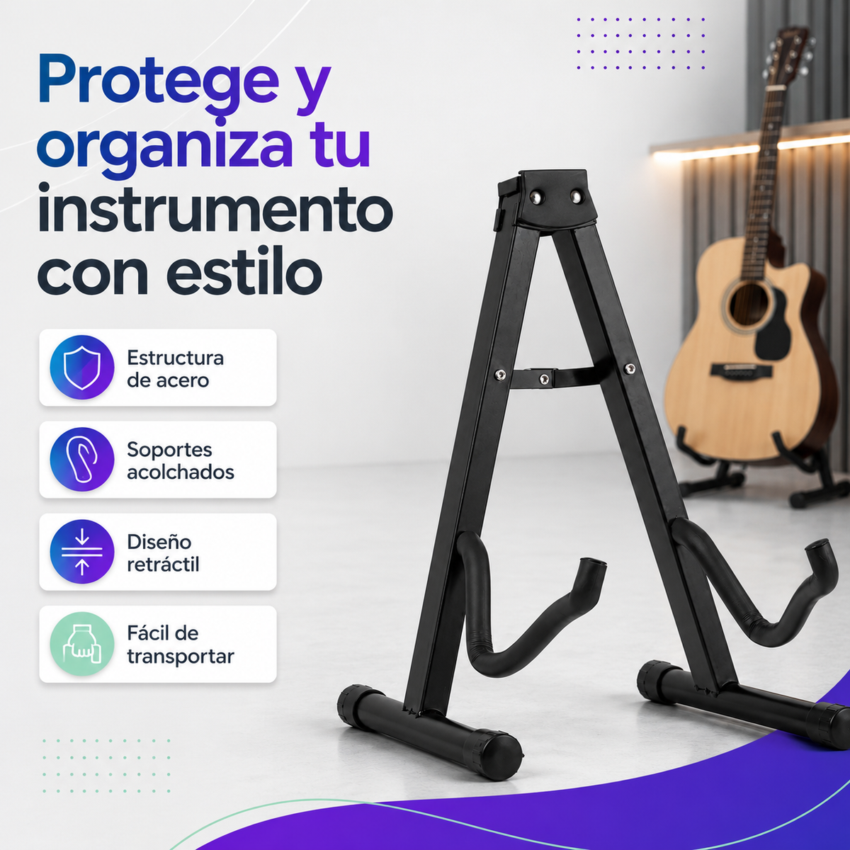 Atril Retráctil KYRAMUSIC KGS-001 Soporte para Guitarra Bajo y Ukelele