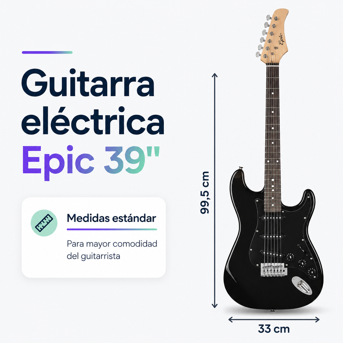 Guitarra Eléctrica Epic 39” con Amplificador 10W y Accesorios  | Negra
