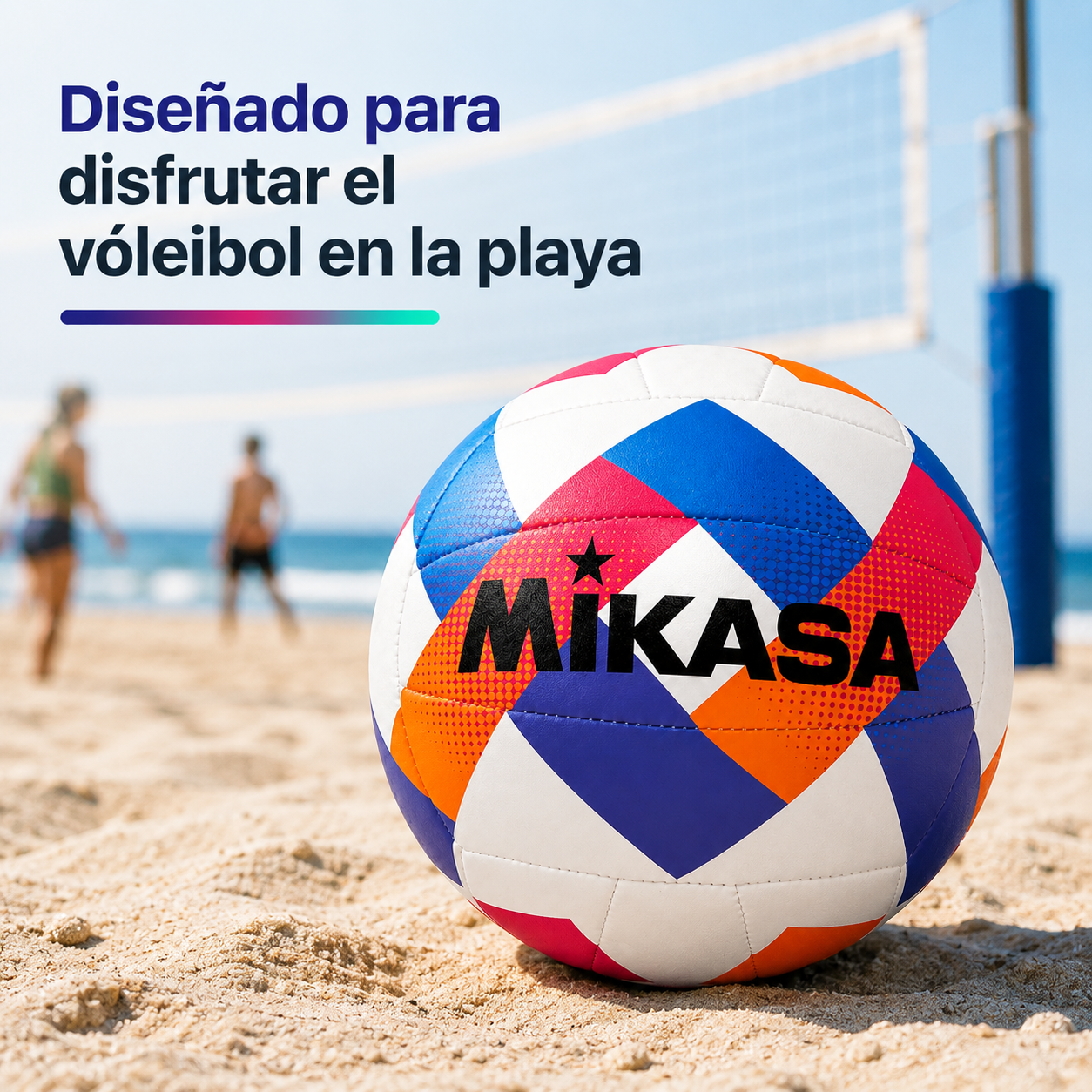 Balón de Vóleibol Playa Mikasa Beach Classic N°5 Blanco Azul Rosado