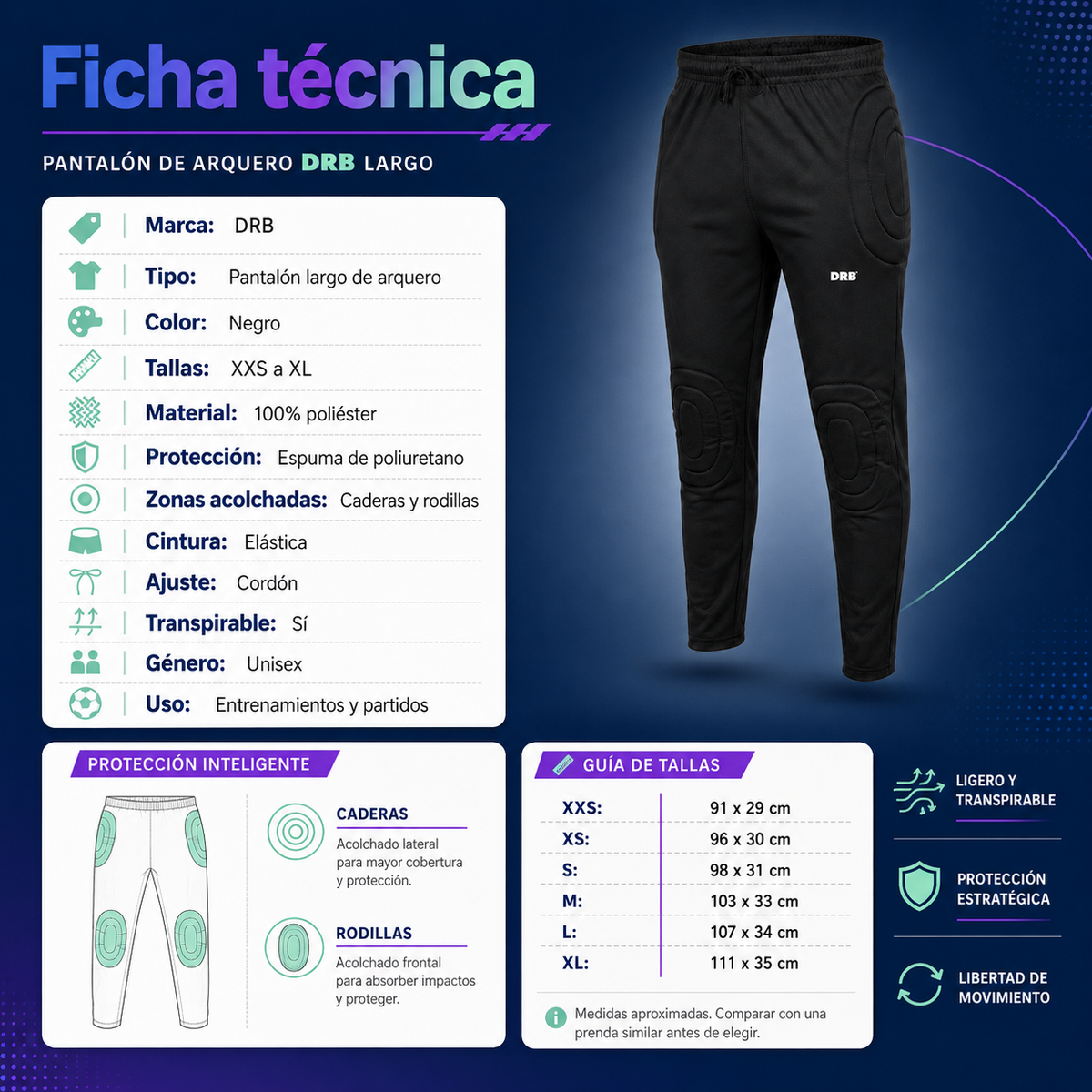 Pantalon de Arquero DRB Largo con Protección para Adultos y Niños