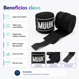 Pack Vendas de Boxeo Muuk Super Flexibles 4,5 m con Velcro | Negro