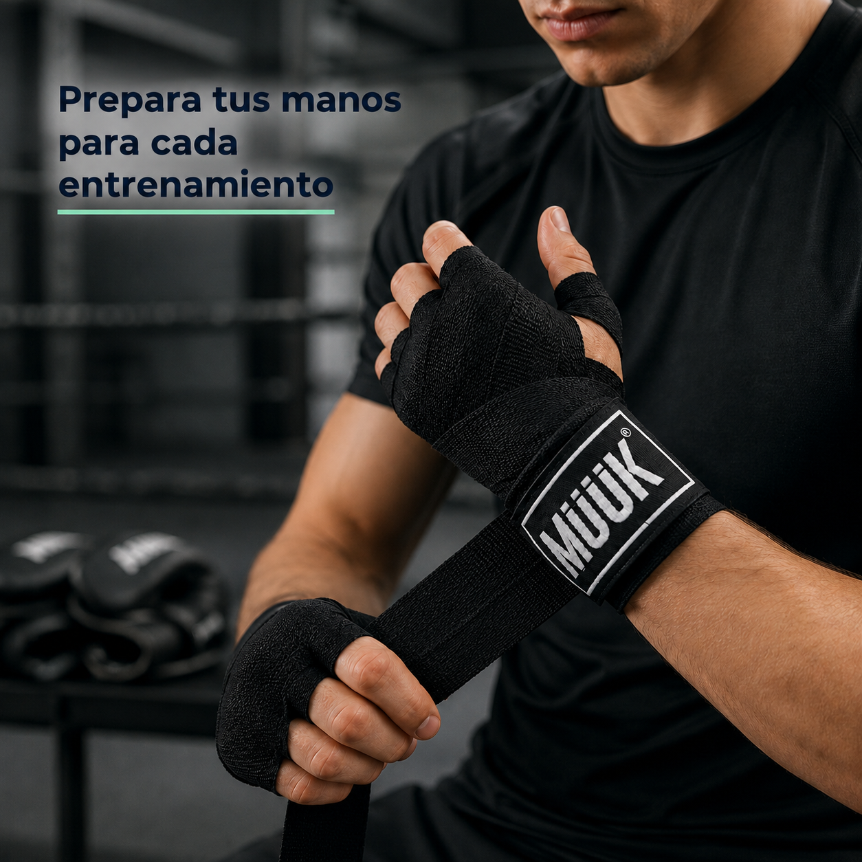Pack Vendas de Boxeo Muuk Super Flexibles 4,5 m con Velcro | Negro
