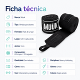 Pack Vendas de Boxeo Muuk Super Flexibles 4,5 m con Velcro | Negro