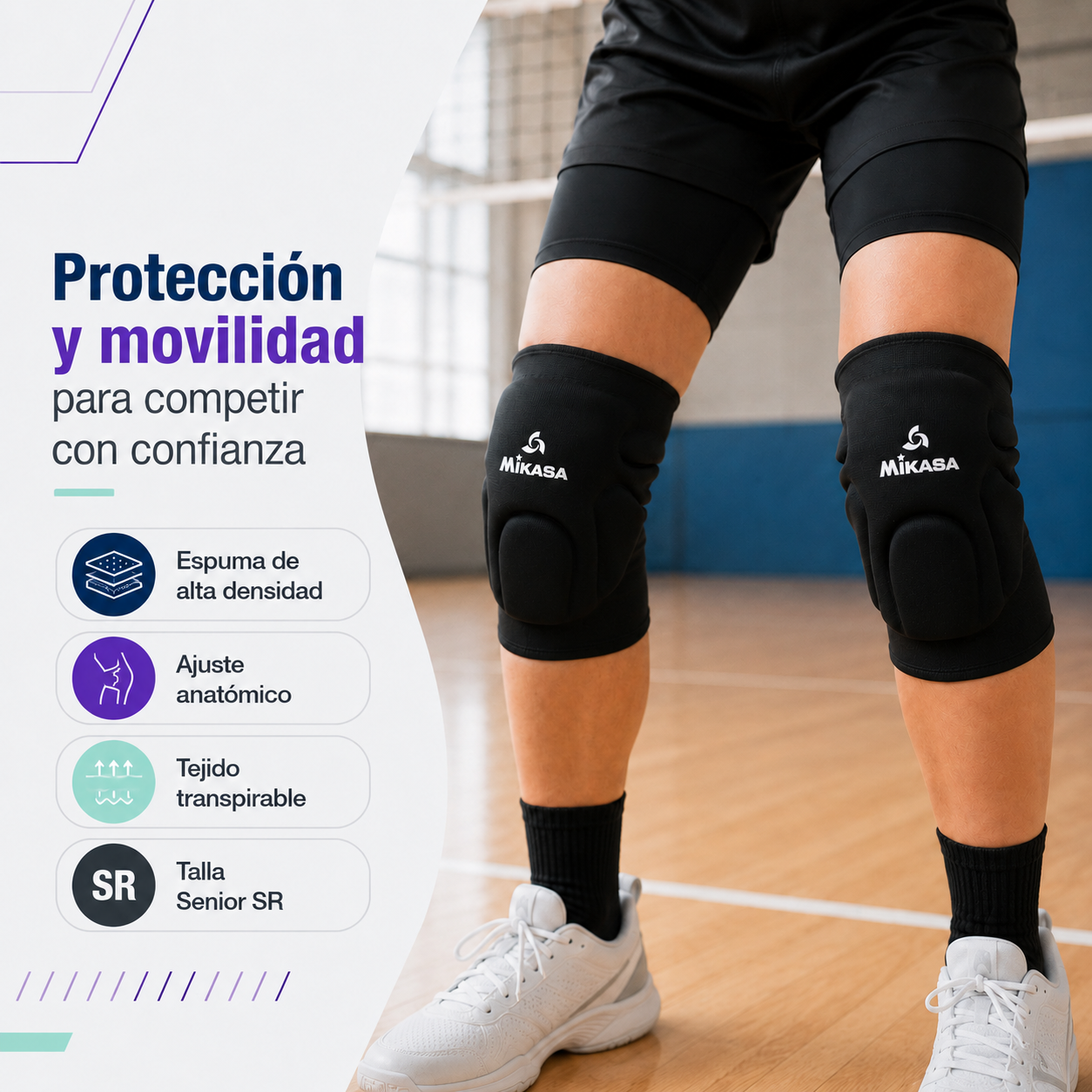 Rodillera Deportiva Mikasa Senior Professional SR con Acolchado