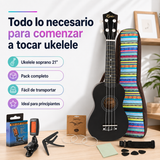 Ukelele Soprano Epic Music 21” con Funda, Afinador, Capo y Accesorios | Negro