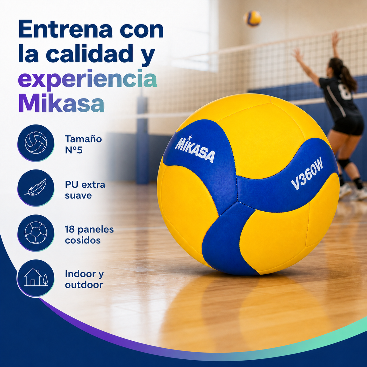 Balon Voleibol Mikasa V360W N°5 con Malla y Aguja