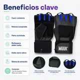 Guantes Fitness Muuk para Pesas con Muñequera y Doble Velcro Negro/Azul