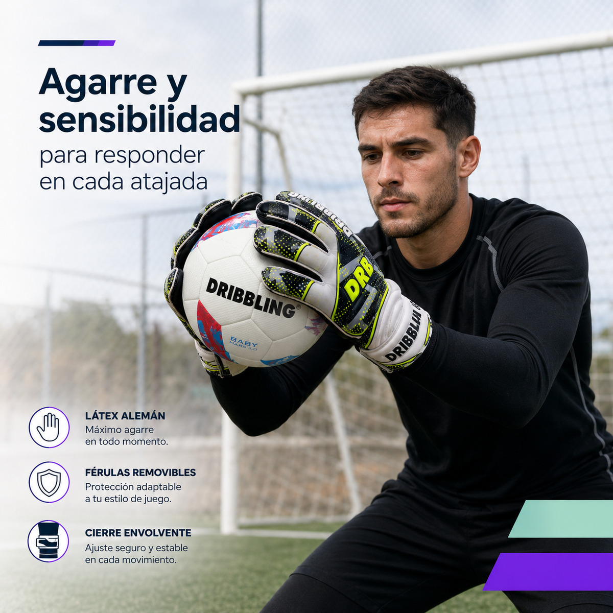 Guantes de Arquero DRB Striker con Látex Alemán y Férulas Removibles | Volt