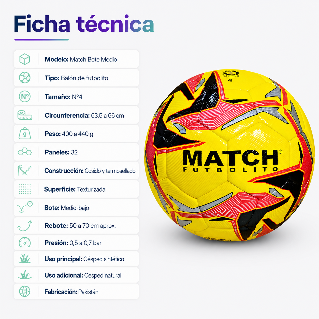 Balón de Futbolito Match N°4 Bote Medio-Bajo Termosellado