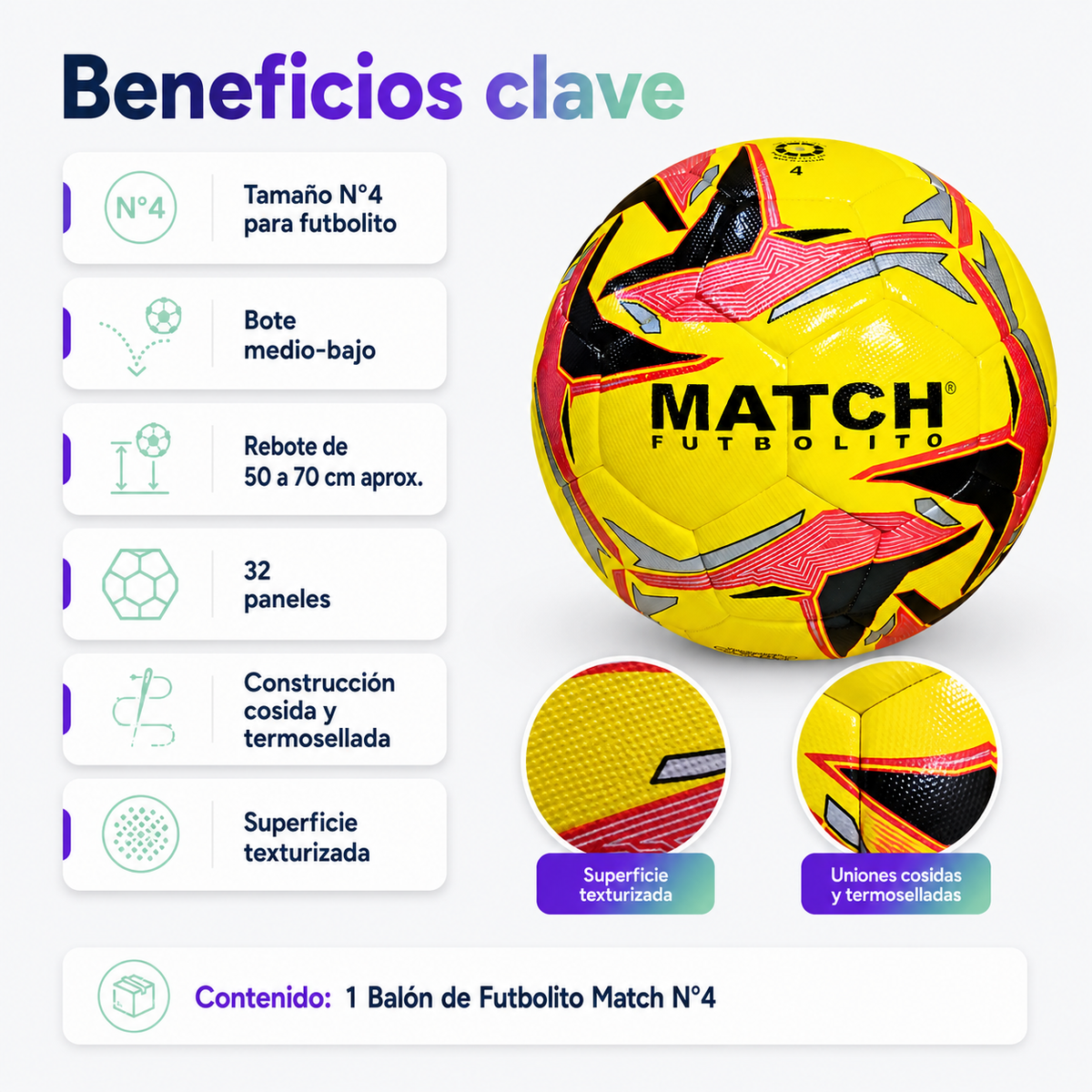 Balón de Futbolito Match N°4 Bote Medio-Bajo Termosellado