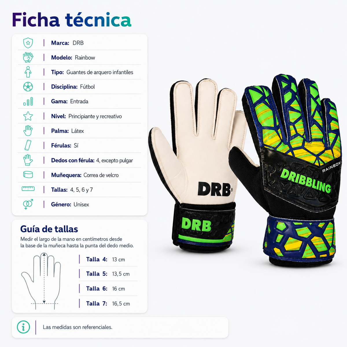 Guantes de Arquero DRB Rainbow para Niños con Férulas | Azul