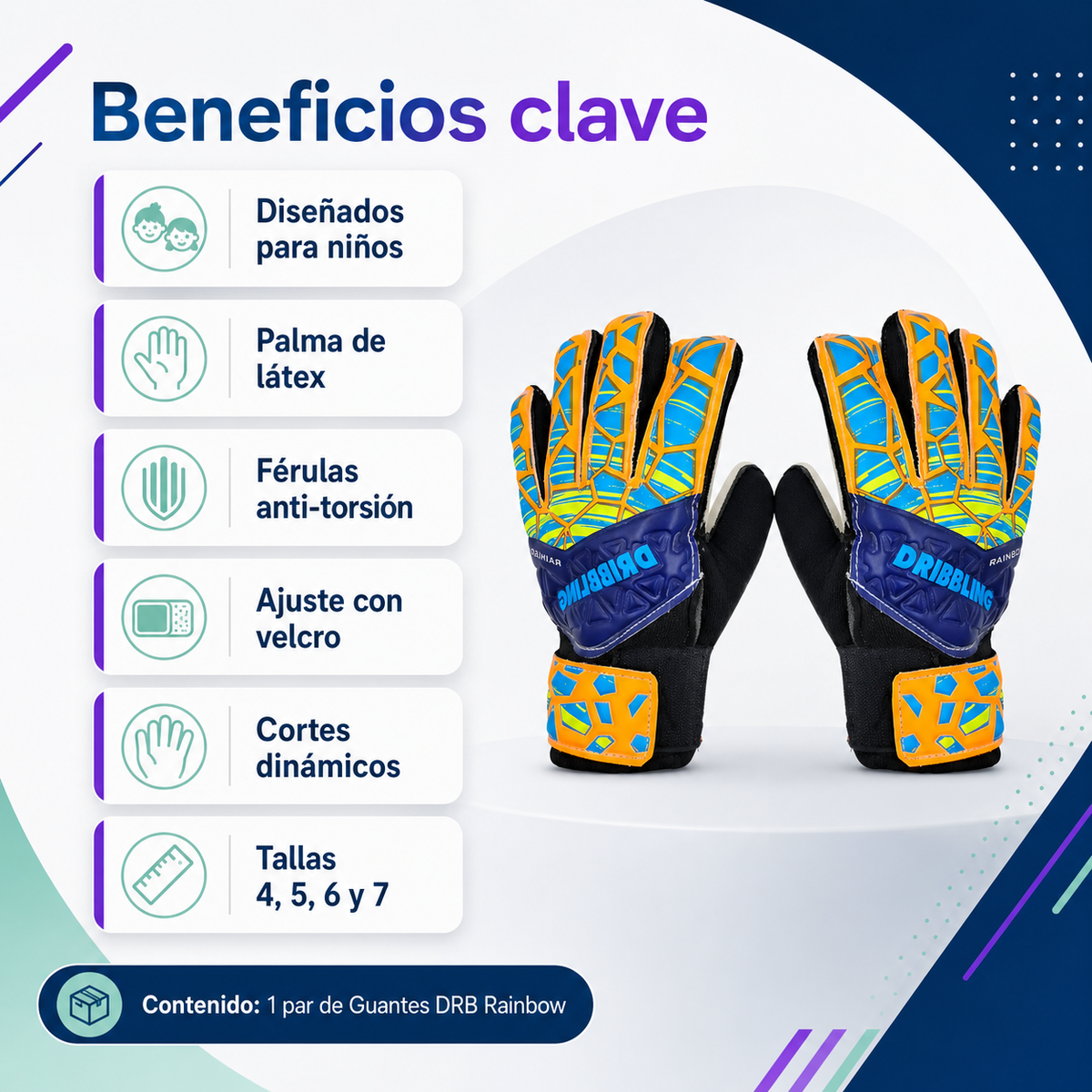 Guantes de Arquero DRB Rainbow para Niños con Férulas | Naranja
