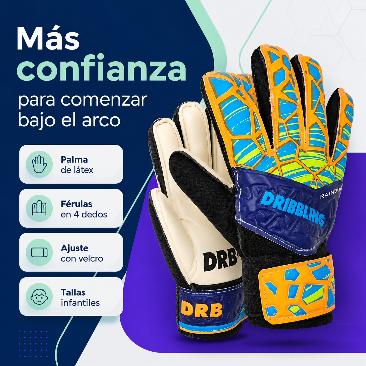 Guantes de Arquero DRB Rainbow para Niños con Férulas | Naranja