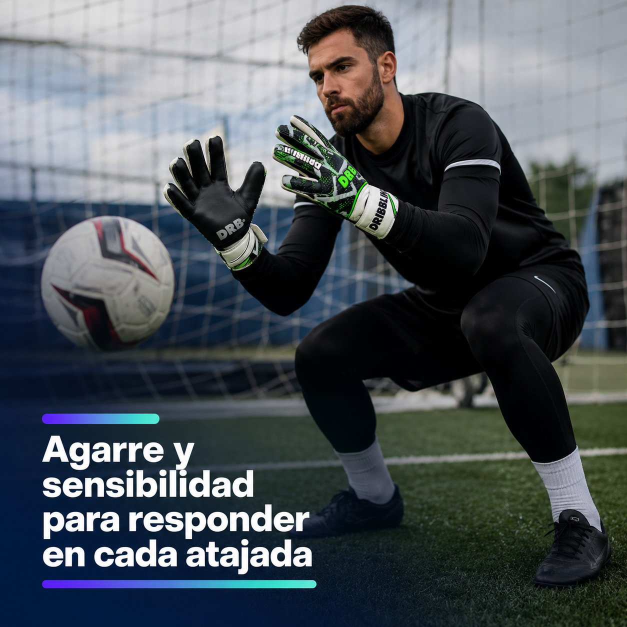 Guantes de Arquero DRB Striker con Látex Alemán y Férulas Removibles | Verde