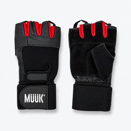 Guantes Fitness Muuk para Pesas con Muñequera y Doble Velcro Negro/Rojo