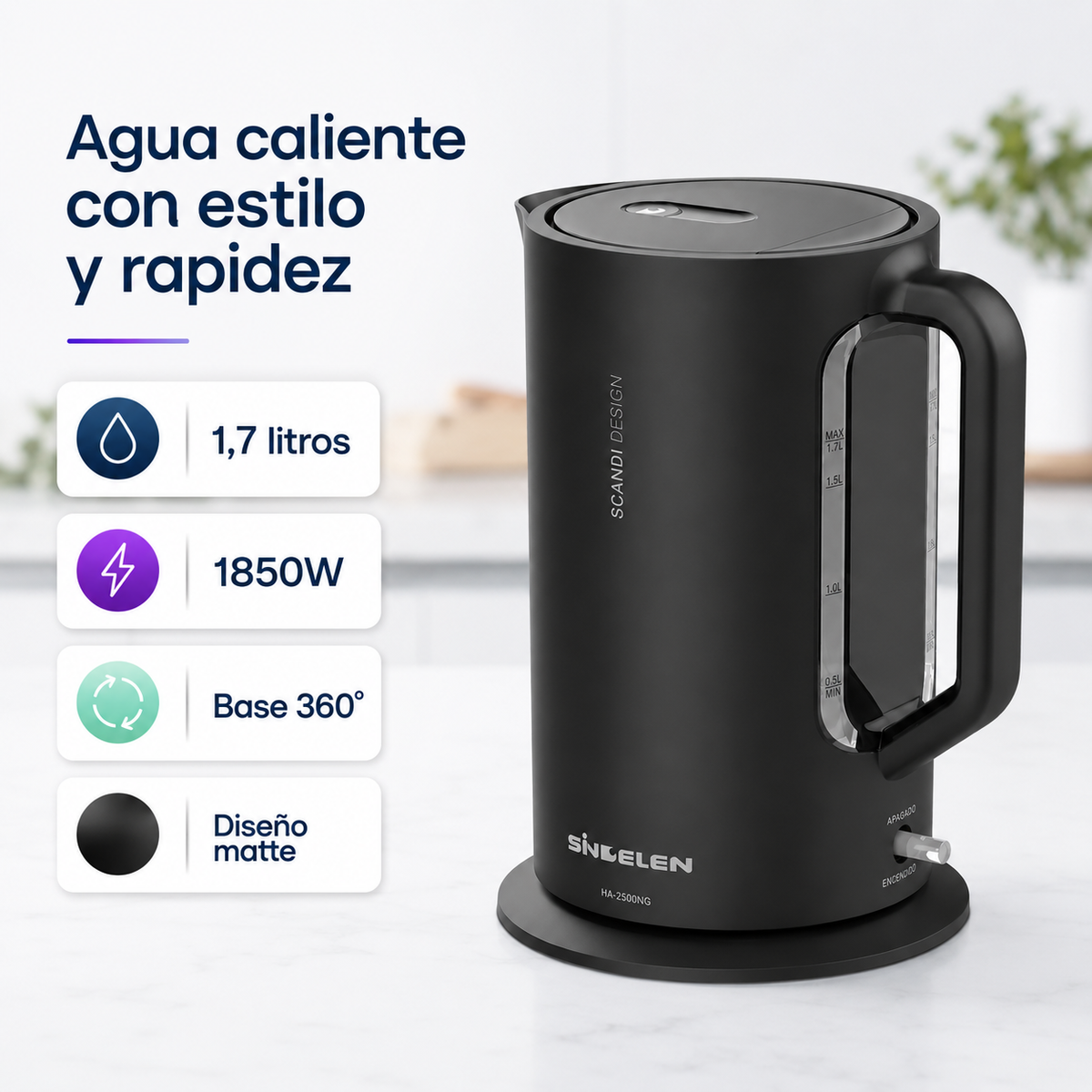 Hervidor Eléctrico Sindelen HA-2500NG Scandi Design 1,7L 1850W