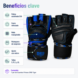 Guantes Fitness DRB Tiger Profesionales con Cuero y Muñequera | Azul