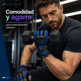 Guantes Fitness DRB Tiger Profesionales con Cuero y Muñequera | Azul