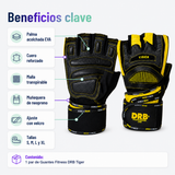 Guantes Fitness DRB Tiger Profesionales con Cuero y Muñequera | Amarillo