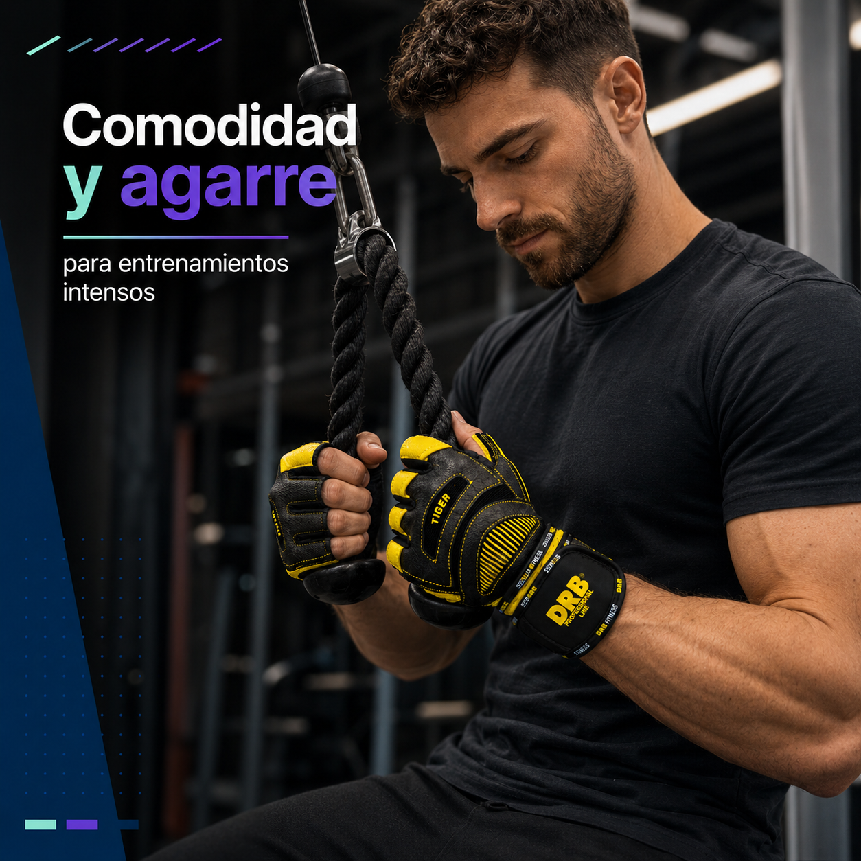 Guantes Fitness DRB Tiger Profesionales con Cuero y Muñequera | Amarillo