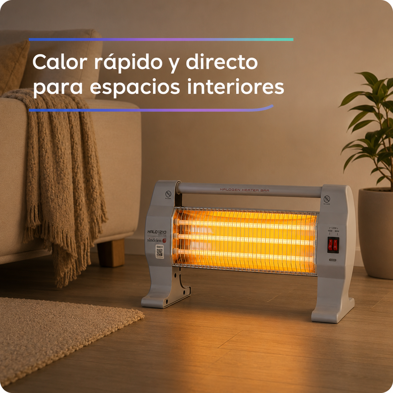 Estufa Halógena Sindelen EEH-1210GR 1200W con 3 Niveles