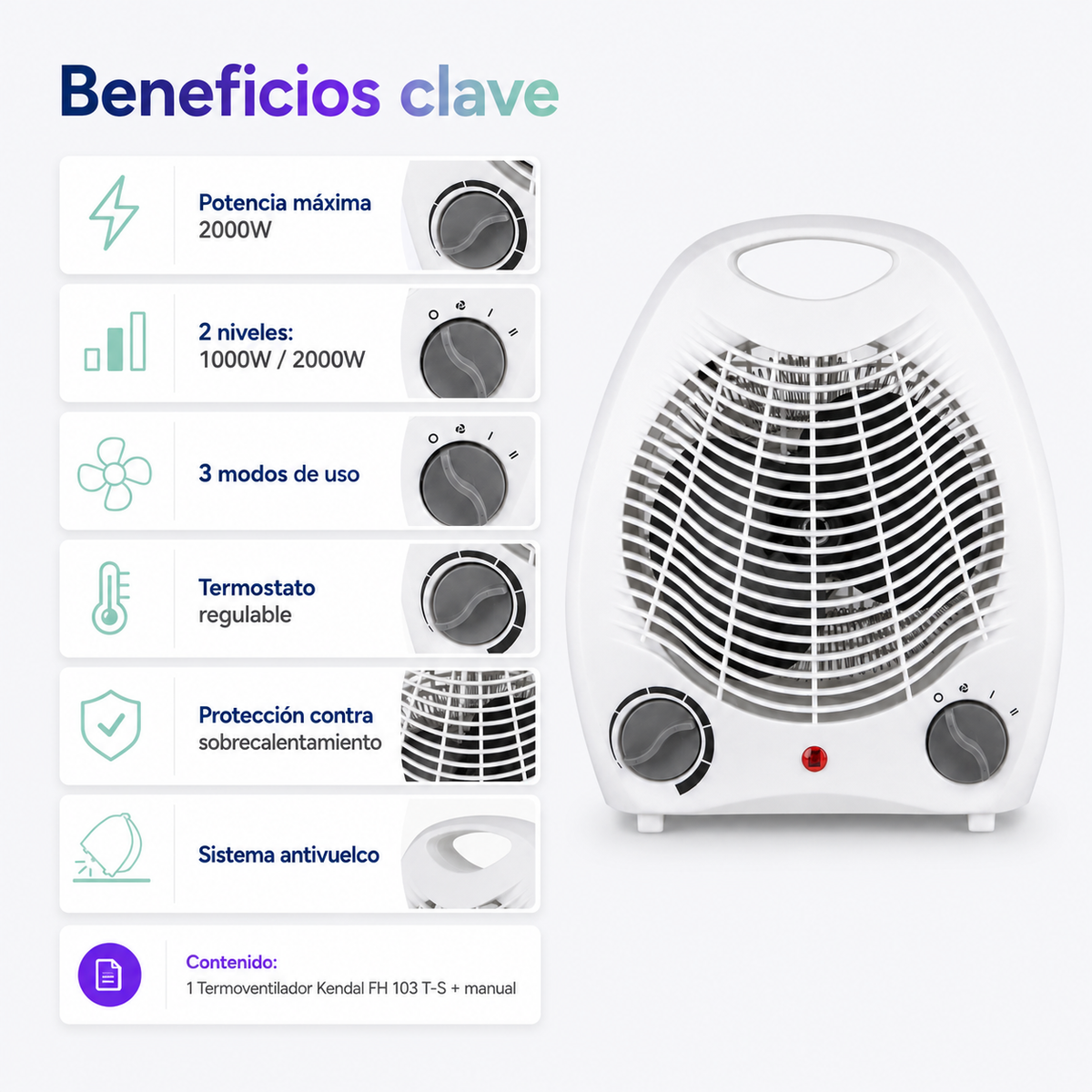 Termoventilador Kendal FH 103 T-S 2000W con Termostato