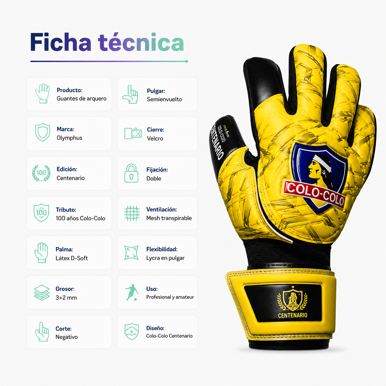 Guantes de Arquero Colo-Colo Centenario Olymphus Látex D-Soft Para Niños