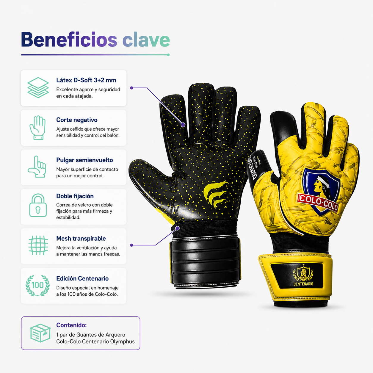 Guantes de Arquero Colo-Colo Centenario Olymphus Látex D-Soft Para Niños